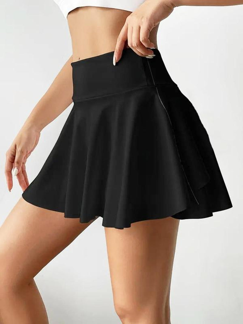 Women'S Solid High Waist Pocket Sports Skort, Casual Comfy Breathable High Stretch a Line Skort for Yoga Gym Workout Running, Gym Shorts, Tennis Skirt, Ladies Summer Sportswear, Black Girl Outfits, Women Fall Sport Clothes 2024