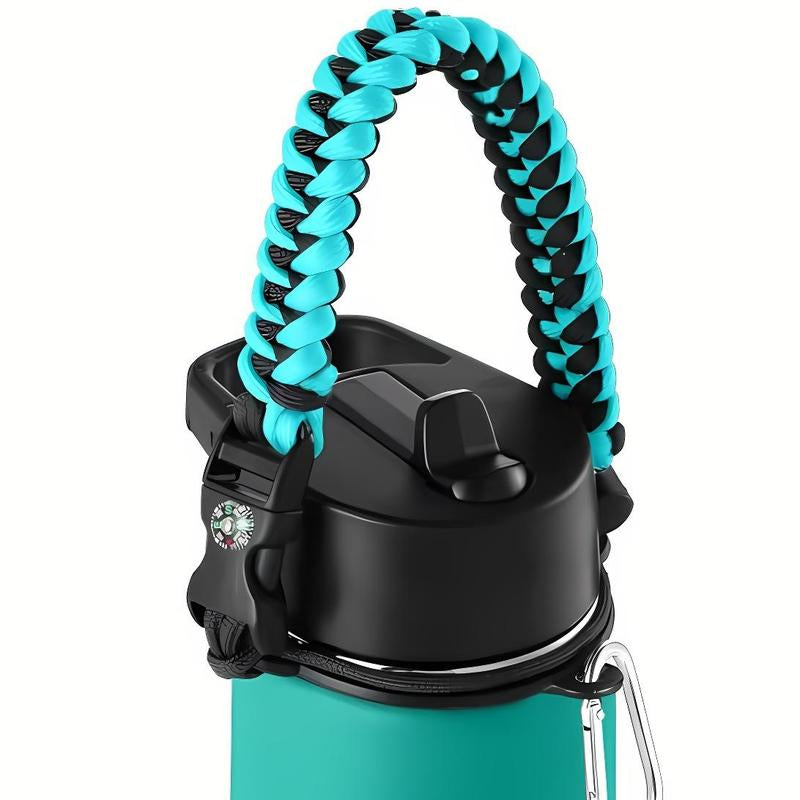 Paracord Handle - Fits Wide Mouth Water Bottles - Durable Carrier, Secure Accessories, Survival Strap Cord, Safety Ring, and Carabiner - Seven Core Paracord Bracelet
