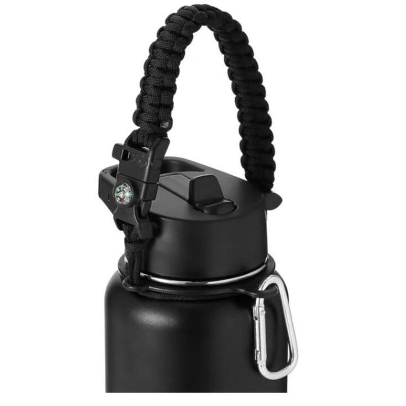 Paracord Handle - Fits Wide Mouth Water Bottles - Durable Carrier, Secure Accessories, Survival Strap Cord, Safety Ring, and Carabiner - Seven Core Paracord Bracelet