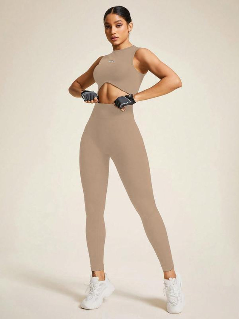 Two-Piece Set Women'S Letter Pattern Crop Tank Top & High Waist Leggings Tracksuit Set, Casual Comfy Breathable Seamless for Yoga Gym Workout Running, Ladies Sportswear for All Seasons, Workout Clothes, Fitness Clothes, Compression Clothing