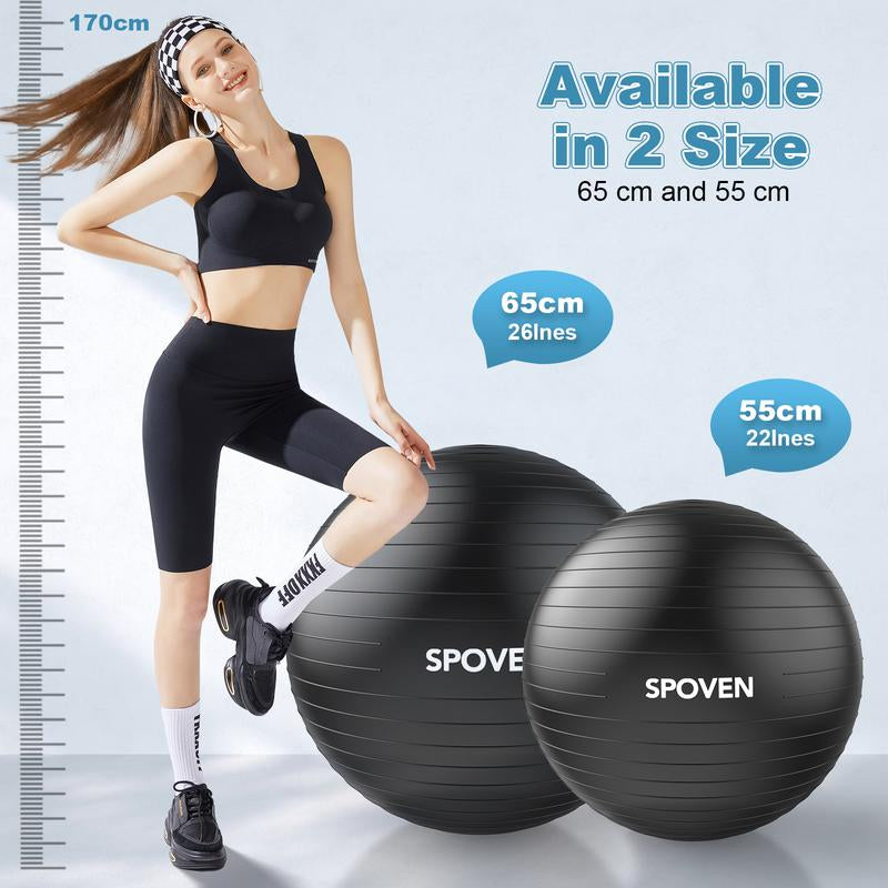 Yoga & Exercise Ball for Fitness, Balance, and Therapy - Available in 2 Sizes, Includes Quick Pump, Ideal for Pregnancy, Stability Training