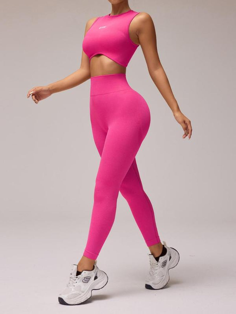 Two-Piece Set Women'S Letter Pattern Crop Tank Top & High Waist Leggings Tracksuit Set, Casual Comfy Breathable Seamless for Yoga Gym Workout Running, Ladies Sportswear for All Seasons, Workout Clothes, Fitness Clothes, Compression Clothing