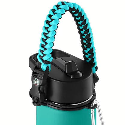 Paracord Handle - Fits Wide Mouth Water Bottles - Durable Carrier, Secure Accessories, Survival Strap Cord, Safety Ring, and Carabiner - Seven Core Paracord Bracelet