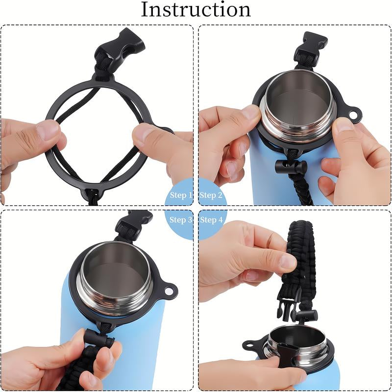 Paracord Handle - Fits Wide Mouth Water Bottles - Durable Carrier, Secure Accessories, Survival Strap Cord, Safety Ring, and Carabiner - Seven Core Paracord Bracelet