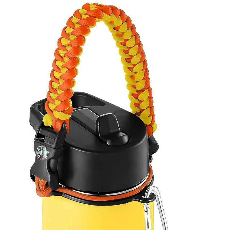 Paracord Handle - Fits Wide Mouth Water Bottles - Durable Carrier, Secure Accessories, Survival Strap Cord, Safety Ring, and Carabiner - Seven Core Paracord Bracelet