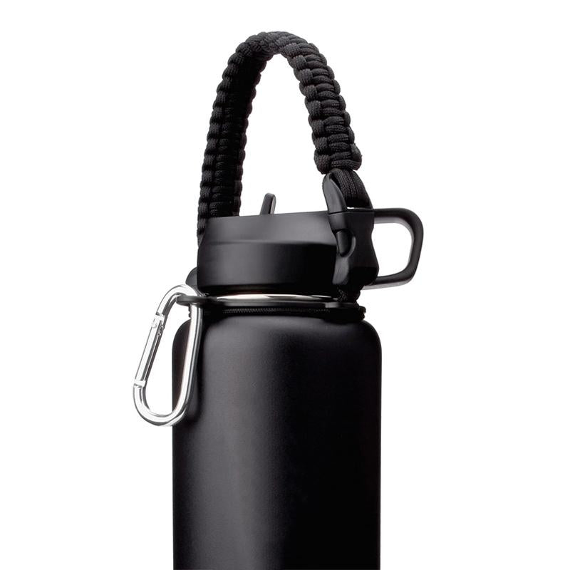 Paracord Handle - Fits Wide Mouth Water Bottles - Durable Carrier, Secure Accessories, Survival Strap Cord, Safety Ring, and Carabiner - Seven Core Paracord Bracelet