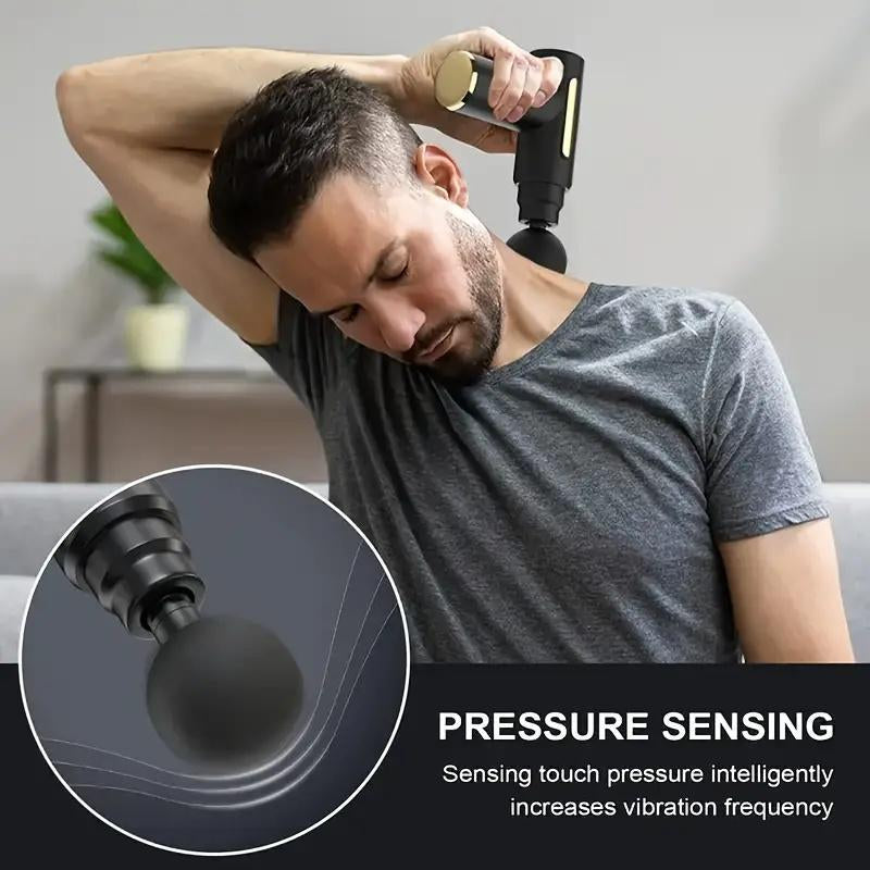 Home Portable USB Rechargeable 7-Speed Body Massage Gun, Adjustable Multifunctional Body Fascia Gun, Comfortable, Neck Massager, Black, Deep Tissue Impact Electric Back Massager; 4 Replaceable Massage Heads; Ultra Quiet Brushless Motor