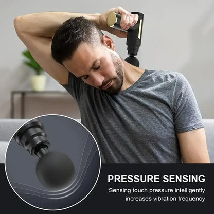 Home Portable USB Rechargeable 7-Speed Body Massage Gun, Adjustable Multifunctional Body Fascia Gun, Comfortable, Neck Massager, Black, Deep Tissue Impact Electric Back Massager; 4 Replaceable Massage Heads; Ultra Quiet Brushless Motor