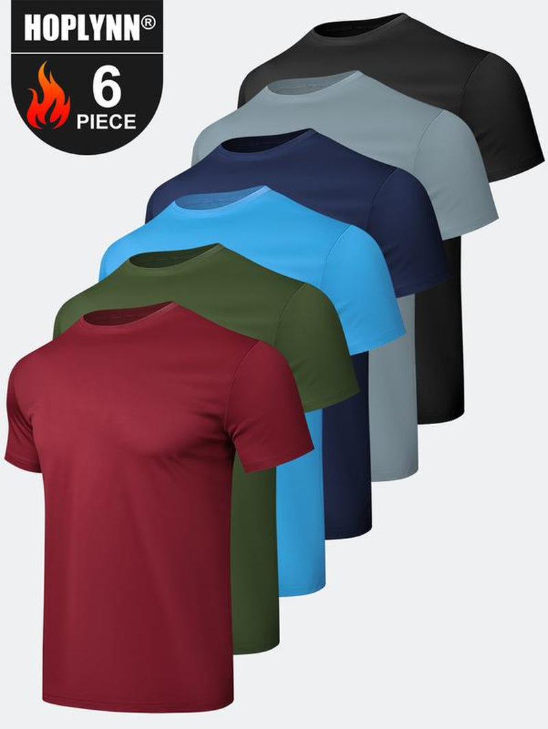 HOPLYNN 6 Pack Sun Shirts for Men Short Sleeve Athletic Active Tops Quick Dry Crew Neck Sun Protection Shirts for Running Workout Tops Gym Outfits Gym Fits Workout Clothes Men