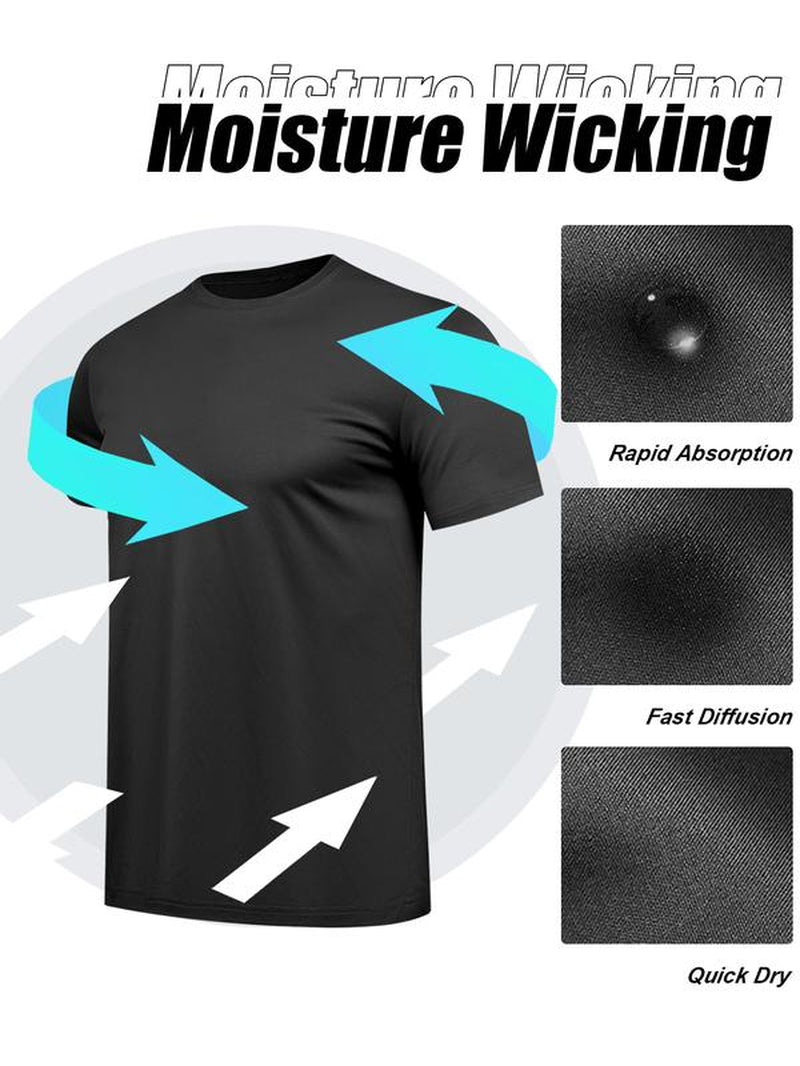 HOPLYNN 6 Pack Sun Shirts for Men Short Sleeve Athletic Active Tops Quick Dry Crew Neck Sun Protection Shirts for Running Workout Tops Gym Outfits Gym Fits Workout Clothes Men