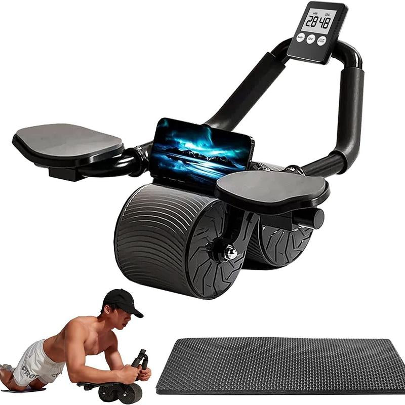 Ab Roller Wheel Workout Abdominal Fitness Wheel for Core Muscles Training Automatic Rebound Ab Roller with Timer