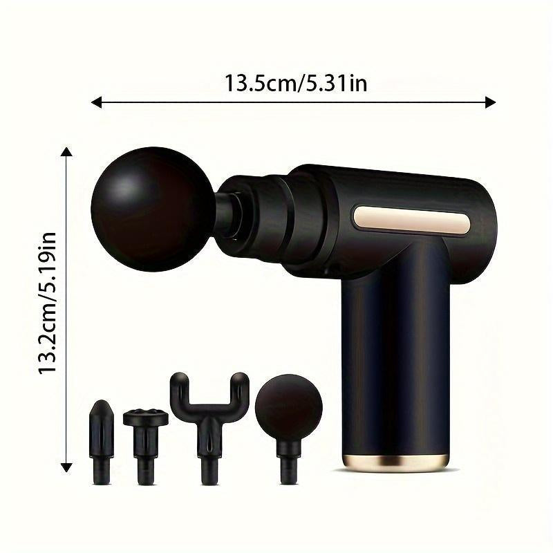 Home Portable USB Rechargeable 7-Speed Body Massage Gun, Adjustable Multifunctional Body Fascia Gun, Comfortable, Neck Massager, Black, Deep Tissue Impact Electric Back Massager; 4 Replaceable Massage Heads; Ultra Quiet Brushless Motor