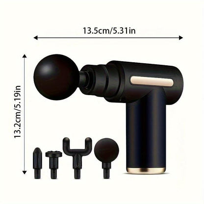 Home Portable USB Rechargeable 7-Speed Body Massage Gun, Adjustable Multifunctional Body Fascia Gun, Comfortable, Neck Massager, Black, Deep Tissue Impact Electric Back Massager; 4 Replaceable Massage Heads; Ultra Quiet Brushless Motor