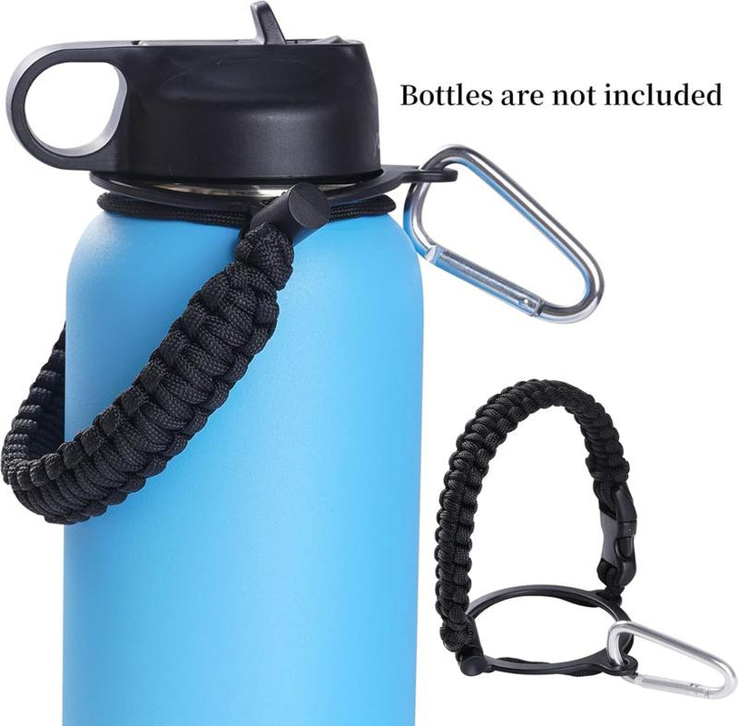 Paracord Handle - Fits Wide Mouth Water Bottles - Durable Carrier, Secure Accessories, Survival Strap Cord, Safety Ring, and Carabiner - Seven Core Paracord Bracelet