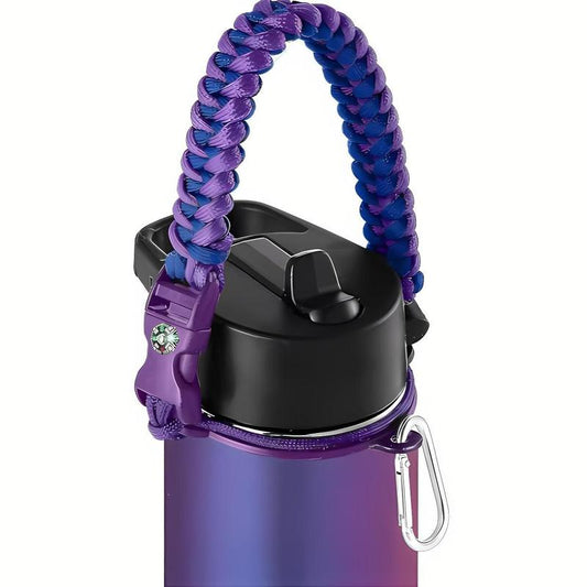 Paracord Handle - Fits Wide Mouth Water Bottles - Durable Carrier, Secure Accessories, Survival Strap Cord, Safety Ring, and Carabiner - Seven Core Paracord Bracelet