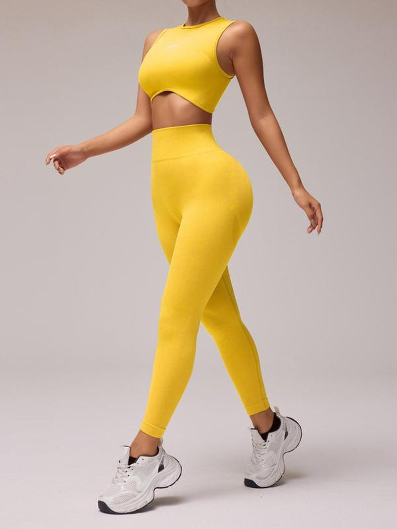 Two-Piece Set Women'S Letter Pattern Crop Tank Top & High Waist Leggings Tracksuit Set, Casual Comfy Breathable Seamless for Yoga Gym Workout Running, Ladies Sportswear for All Seasons, Workout Clothes, Fitness Clothes, Compression Clothing