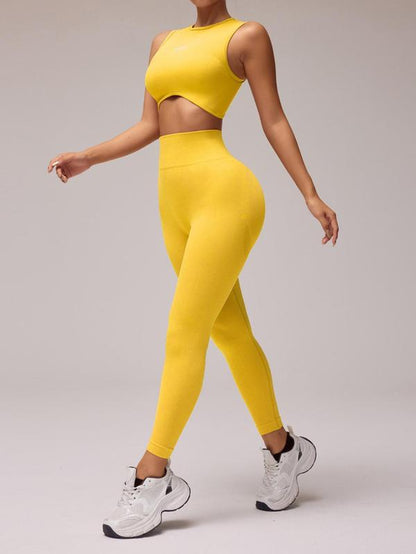 Two-Piece Set Women'S Letter Pattern Crop Tank Top & High Waist Leggings Tracksuit Set, Casual Comfy Breathable Seamless for Yoga Gym Workout Running, Ladies Sportswear for All Seasons, Workout Clothes, Fitness Clothes, Compression Clothing