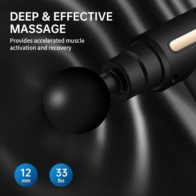 Home Portable USB Rechargeable 7-Speed Body Massage Gun, Adjustable Multifunctional Body Fascia Gun, Comfortable, Neck Massager, Black, Deep Tissue Impact Electric Back Massager; 4 Replaceable Massage Heads; Ultra Quiet Brushless Motor