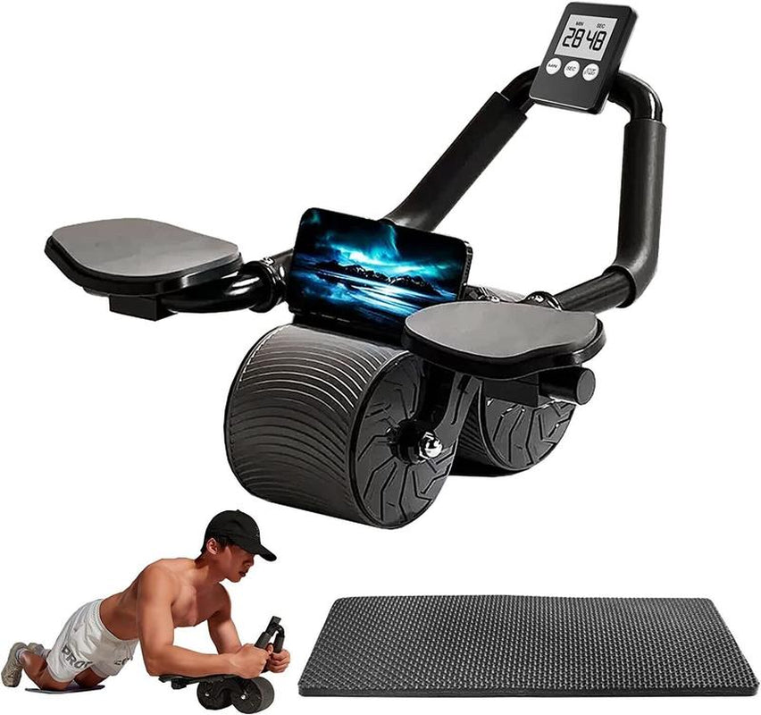 Ab Roller Wheel Workout Abdominal Fitness Wheel for Core Muscles Training Automatic Rebound Ab Roller with Timer