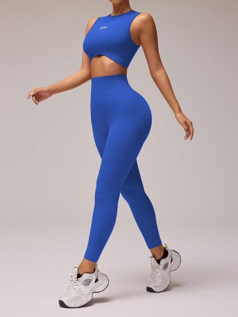 Two-Piece Set Women'S Letter Pattern Crop Tank Top & High Waist Leggings Tracksuit Set, Casual Comfy Breathable Seamless for Yoga Gym Workout Running, Ladies Sportswear for All Seasons, Workout Clothes, Fitness Clothes, Compression Clothing