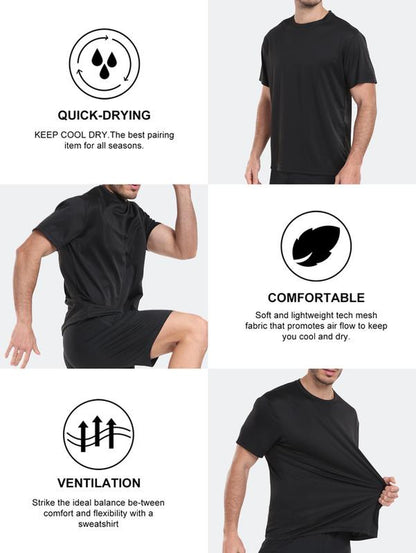 HOPLYNN 6 Pack Sun Shirts for Men Short Sleeve Athletic Active Tops Quick Dry Crew Neck Sun Protection Shirts for Running Workout Tops Gym Outfits Gym Fits Workout Clothes Men