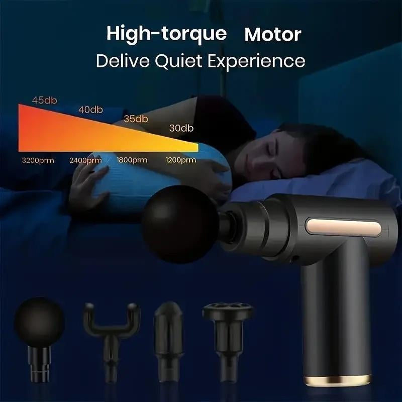 Home Portable USB Rechargeable 7-Speed Body Massage Gun, Adjustable Multifunctional Body Fascia Gun, Comfortable, Neck Massager, Black, Deep Tissue Impact Electric Back Massager; 4 Replaceable Massage Heads; Ultra Quiet Brushless Motor